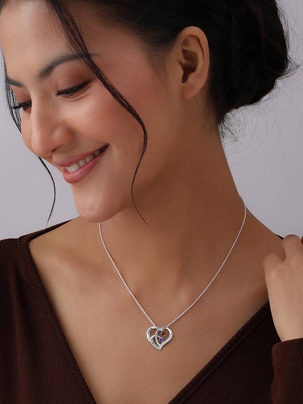 Personalized Two Name Heart Birthstone Necklace : CNK84SL