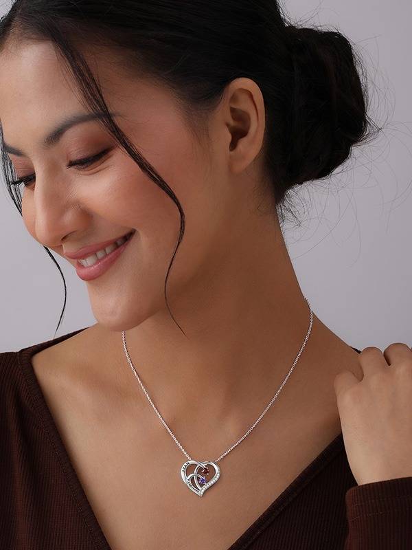 Personalized Two Name Heart Birthstone Necklace : CNK84SL