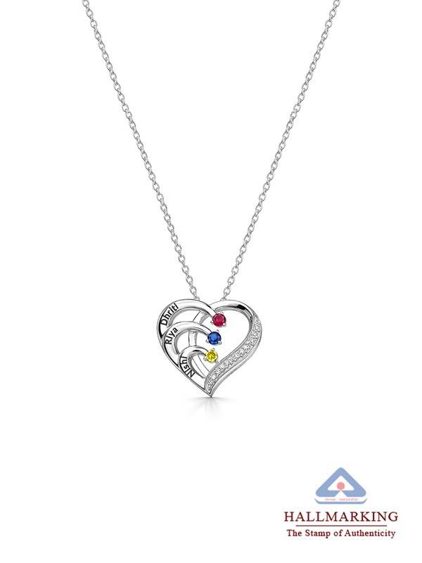 Personalized Triple Name Birthstone Heart Necklace : CNK85SL
