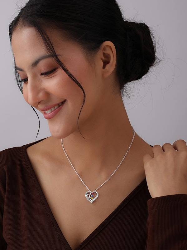 Personalized Triple Name Birthstone Heart Necklace : CNK85SL