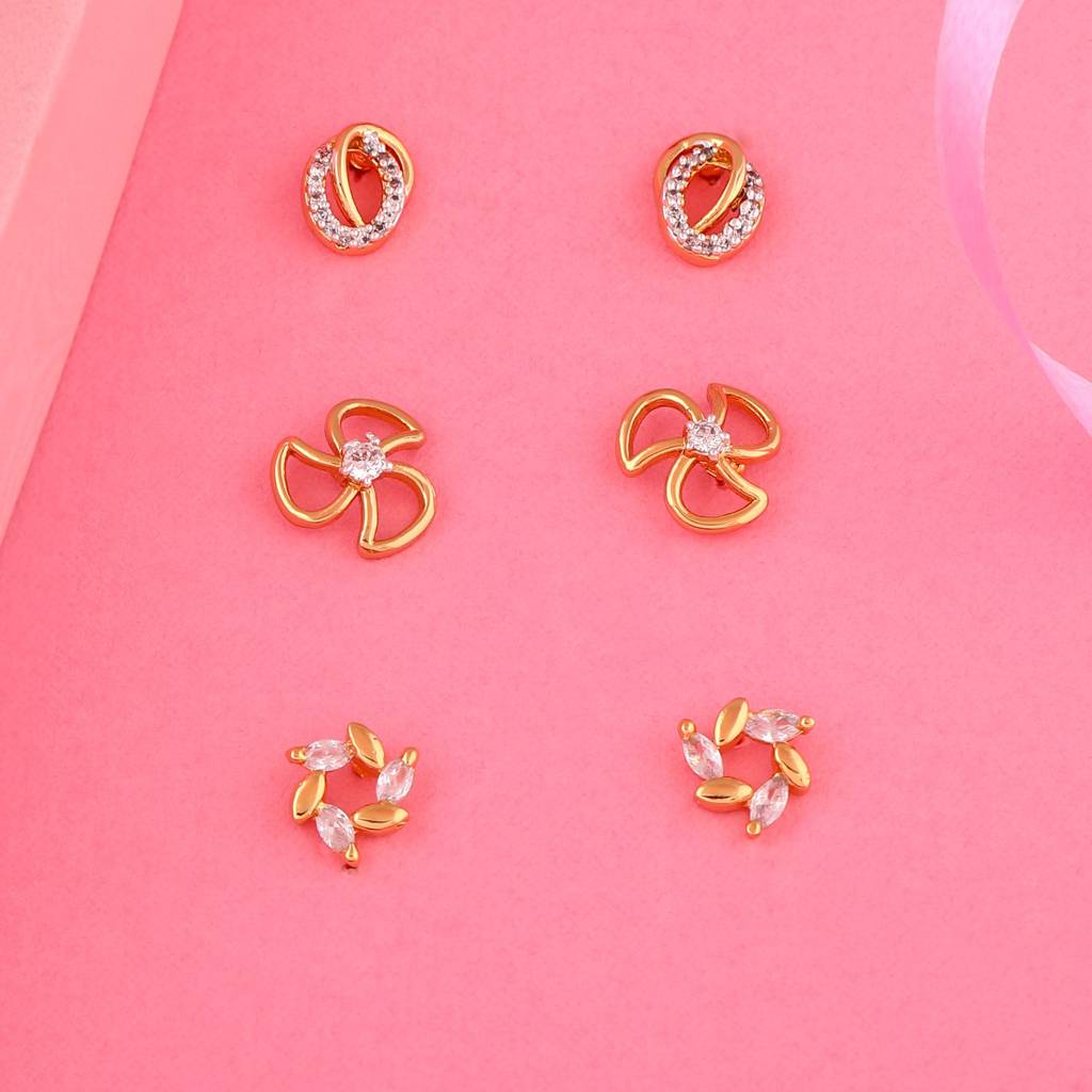 Estele Gold Plated Radiance Stud Combo Earrings Set For Girls And Women : COMBO-159ER