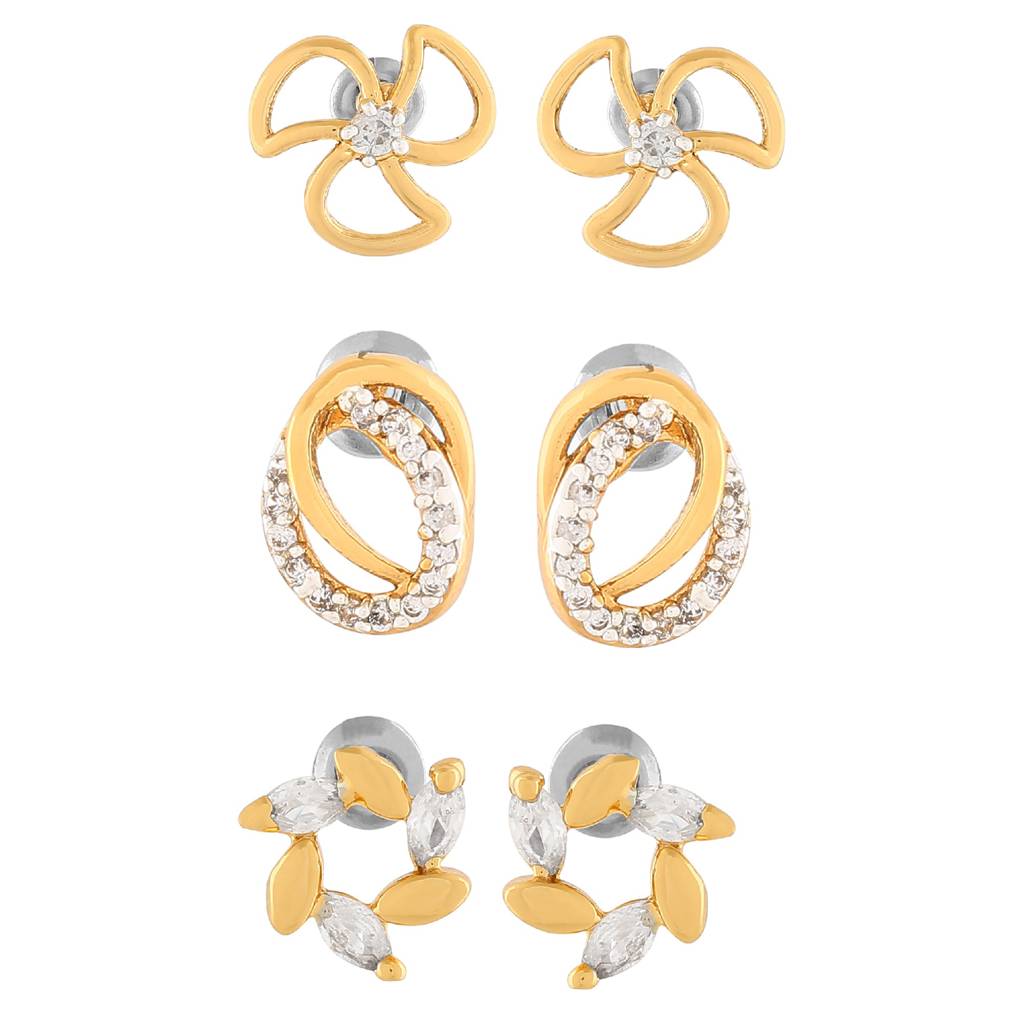 Estele Gold Plated Radiance Stud Combo Earrings Set For Girls And Women : COMBO-159ER