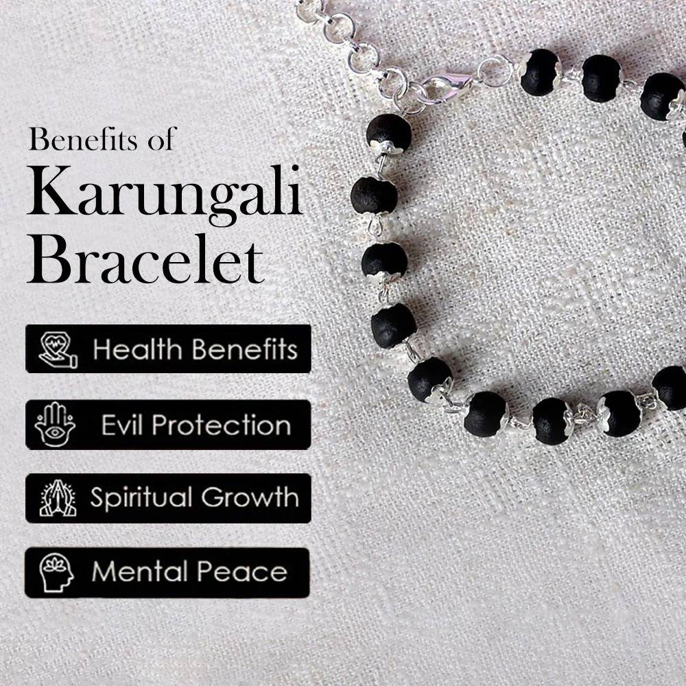 925 Sterling Silver Karungali Bracelet For Men & Women | 6–7Mm Natural Ebony Wood Beads | Silver Capping W : ZVR-6-7MM-BRC-KRG