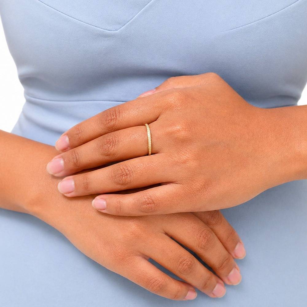 Women 18K Gold-Plated Cz Studded Minimalist Eternity Stacker Ring : 1011213