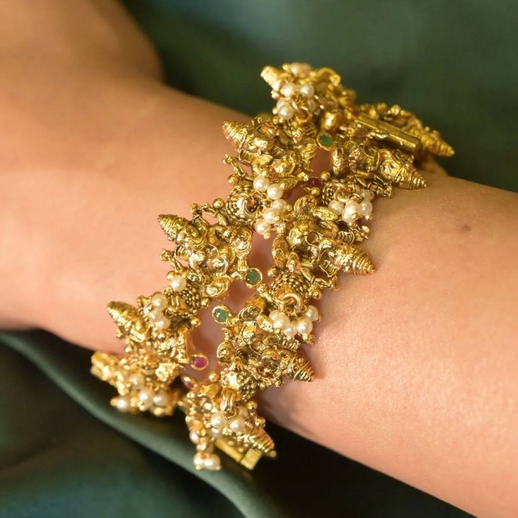Siddhivinayak Pearl Drop Golden Temple Bangle : BAN0080