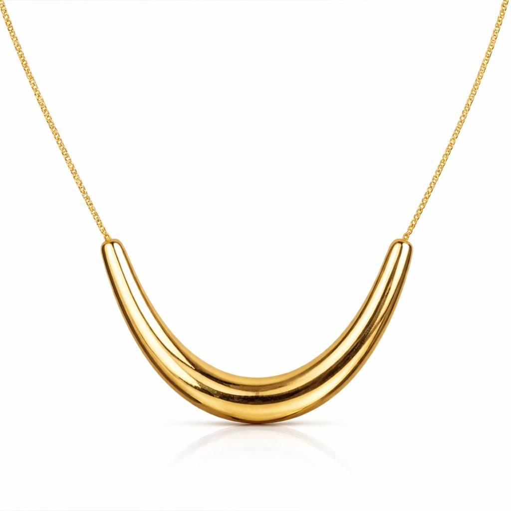 Sleek Curved Arc Pendant Necklace - 18K Gold Plated Modern : 100008