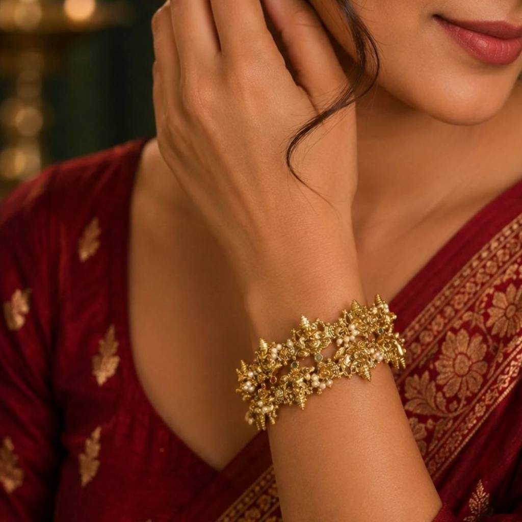 Siddhivinayak Pearl Drop Golden Temple Bangle : BAN0080