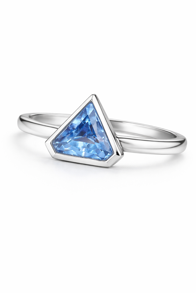 6.00 Ct Triangle Cut Aquamarine Engagement Ring For Women – 925 Sterling Silver Bezel Set Solitaire Ring | Marc : ONES-TNG-AQU