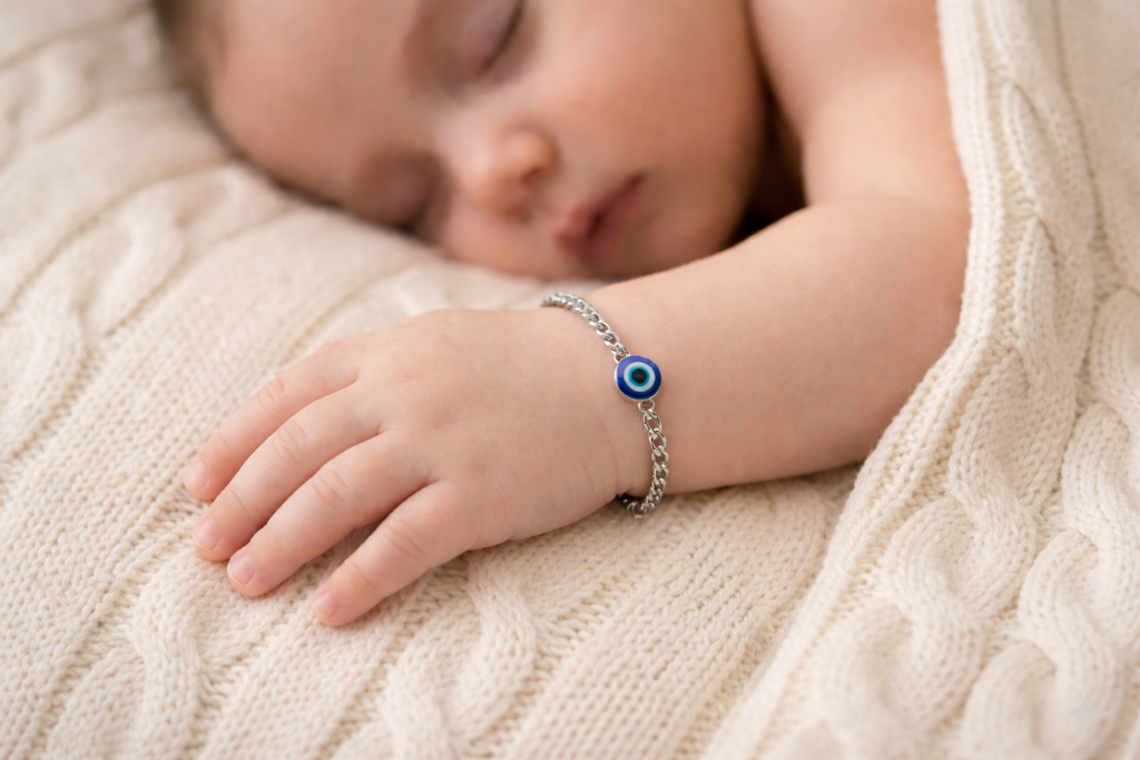925 Sterling Silver Evil Eye Bracelet For Babies | Blue Nazar Bead Chain Bracelet For Boys & Girls | Pure Chandi : ZVR-EVL-BRC