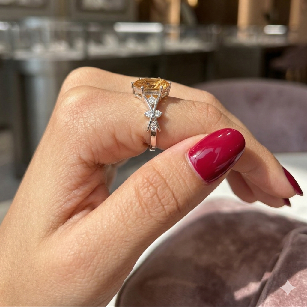 925 Sterling Silver Champagne Moissanite Marquise Engagement Ring For Women – Twig Design Proposal Ring | Luxur : ONES-CPG-MAQ