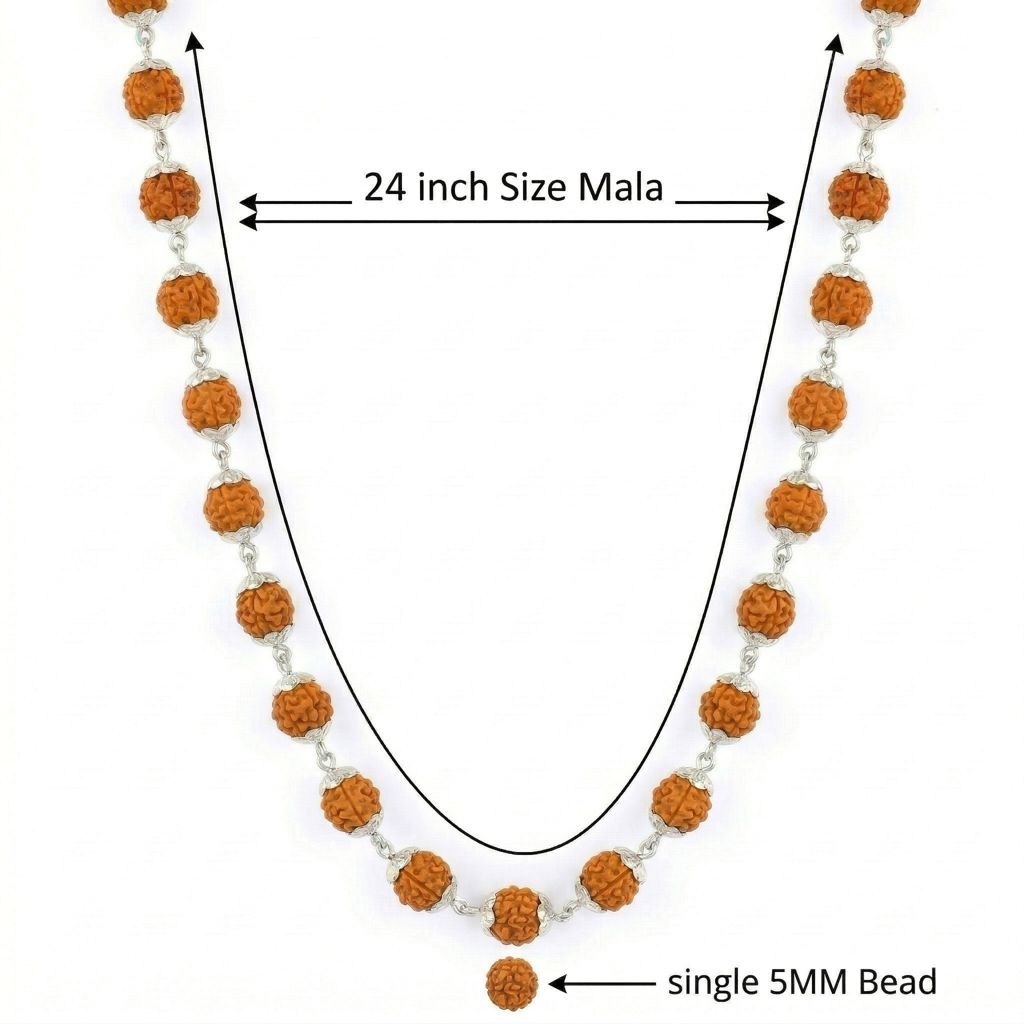 925 Sterling Silver Rudraksha Mala (5Mm Beads) | Ultra Minimal Natural Rudraksh Necklace For Men & Women | Pur : ZVR-5MM-RUDML