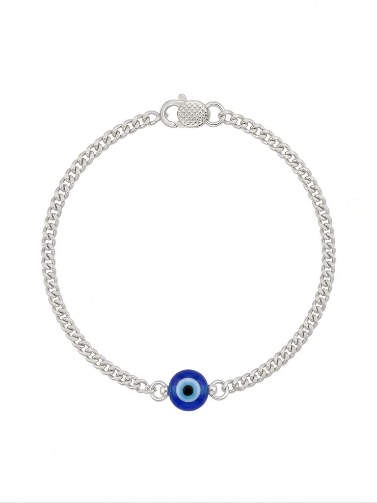 925 Sterling Silver Evil Eye Bracelet For Babies | Blue Nazar Bead Chain Bracelet For Boys & Girls | Pure Chandi : ZVR-EVL-BRC