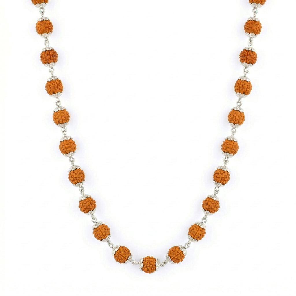 925 Sterling Silver Rudraksha Mala (5Mm Beads) | Ultra Minimal Natural Rudraksh Necklace For Men & Women | Pur : ZVR-5MM-RUDML