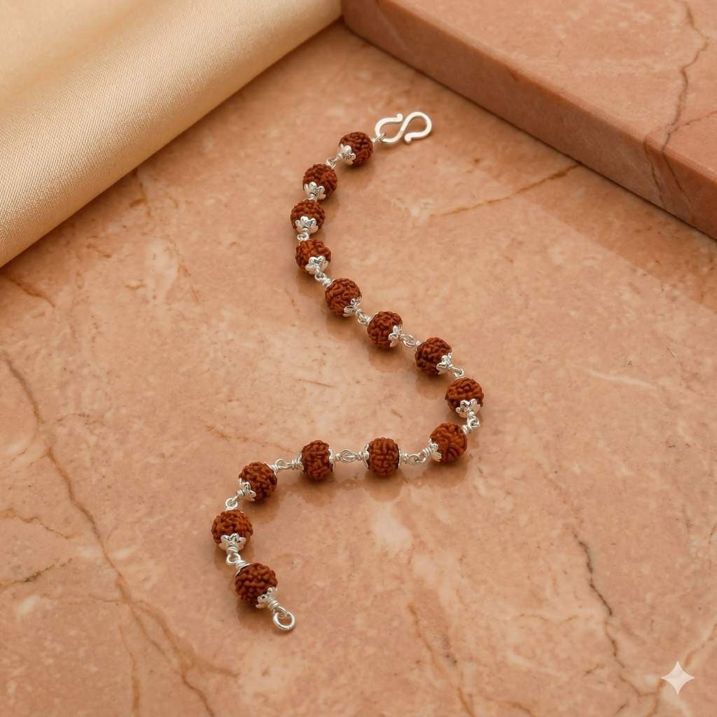Eternz Certified Jewellery - ZAVIRAA 925 Sterling Silver Rudraksha Bracelet For Men & Boys