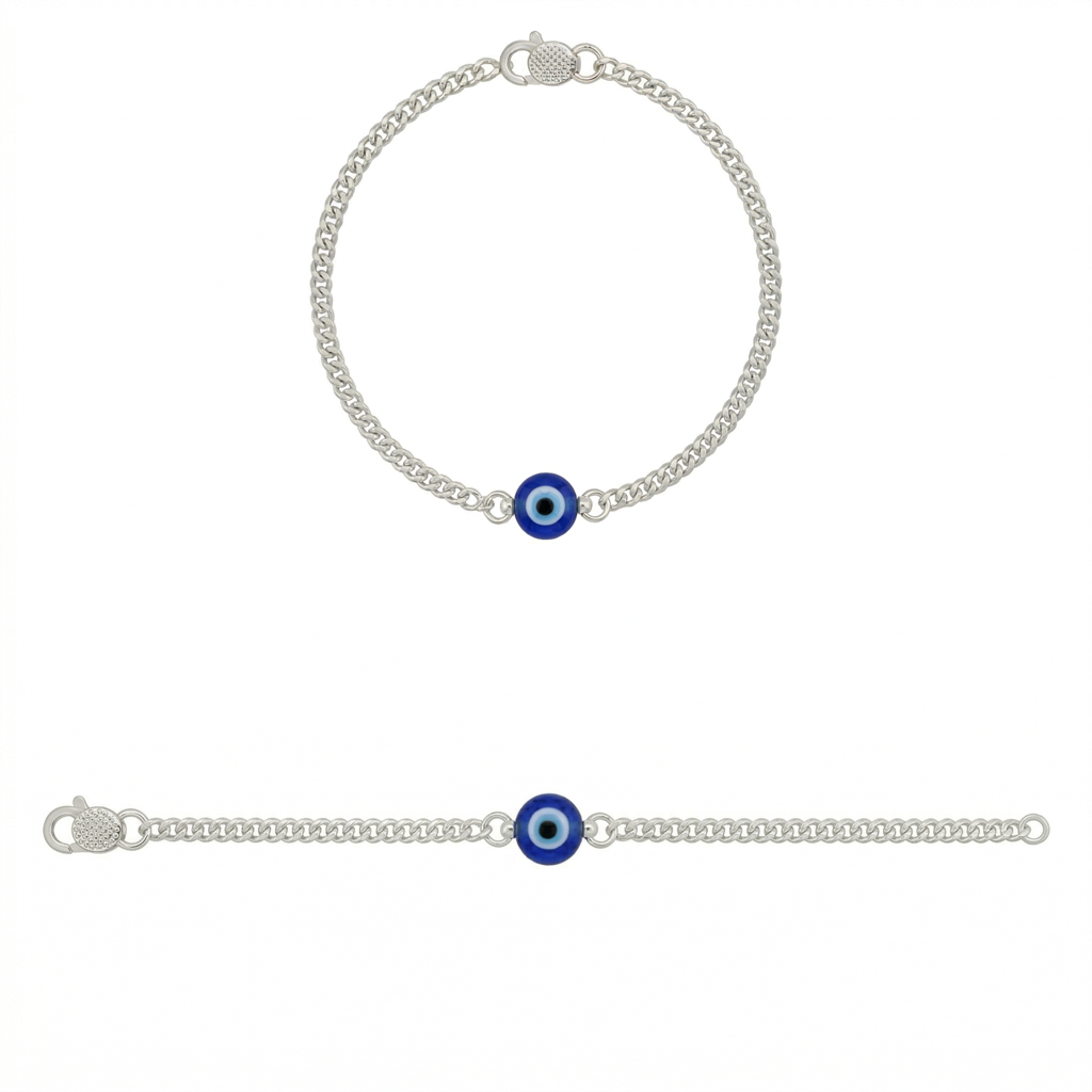 925 Sterling Silver Evil Eye Bracelet For Babies | Blue Nazar Bead Chain Bracelet For Boys & Girls | Pure Chandi : ZVR-EVL-BRC