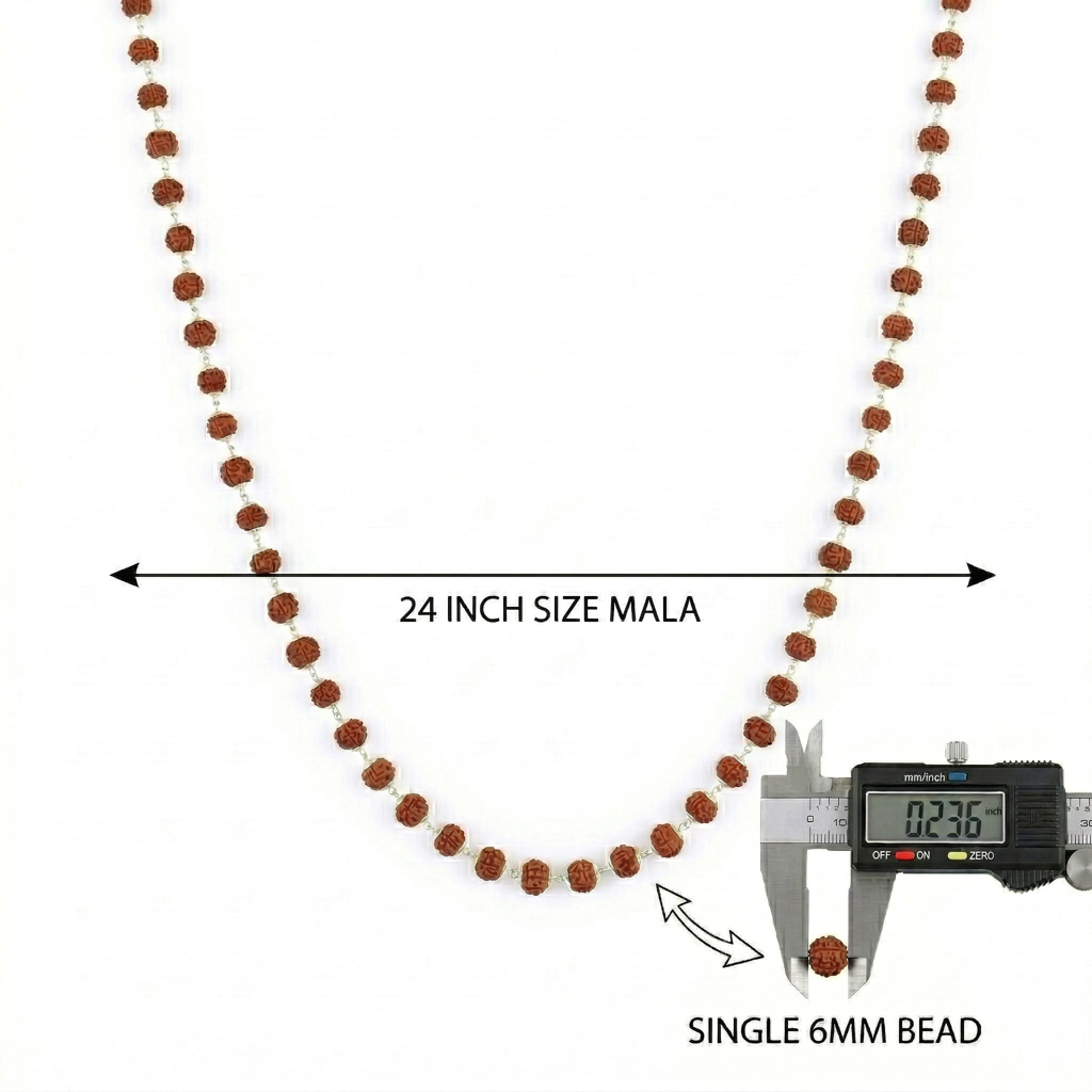 925 Sterling Silver Rudraksha Mala (6Mm Beads) | Natural Rudraksh Chain Necklace For Men & Women | Pure Chandi : ZVR-6MM-RUDML
