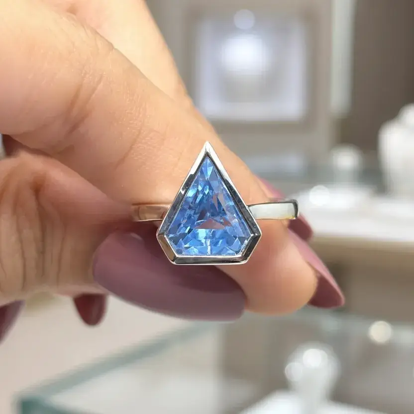 6.00 Ct Triangle Cut Aquamarine Engagement Ring For Women – 925 Sterling Silver Bezel Set Solitaire Ring | Marc : ONES-TNG-AQU