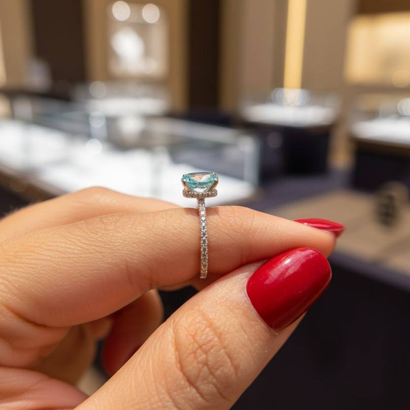 Cyan Blue Old Mine Cushion Cut Moissanite Engagement Ring For Women – 925 Sterling Silver Solitaire Ring With P : ONES-CYN-BLU