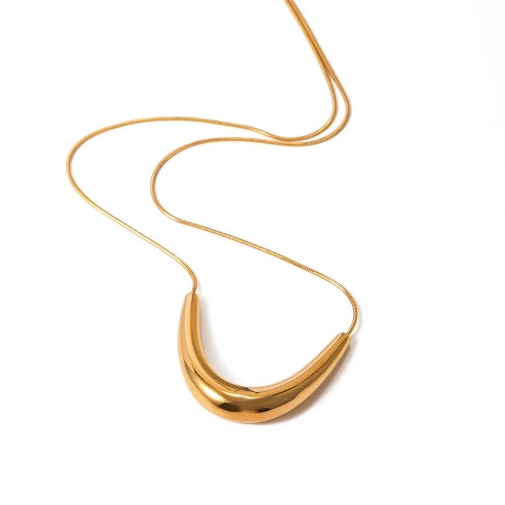 Sleek Curved Arc Pendant Necklace - 18K Gold Plated Modern : 100008