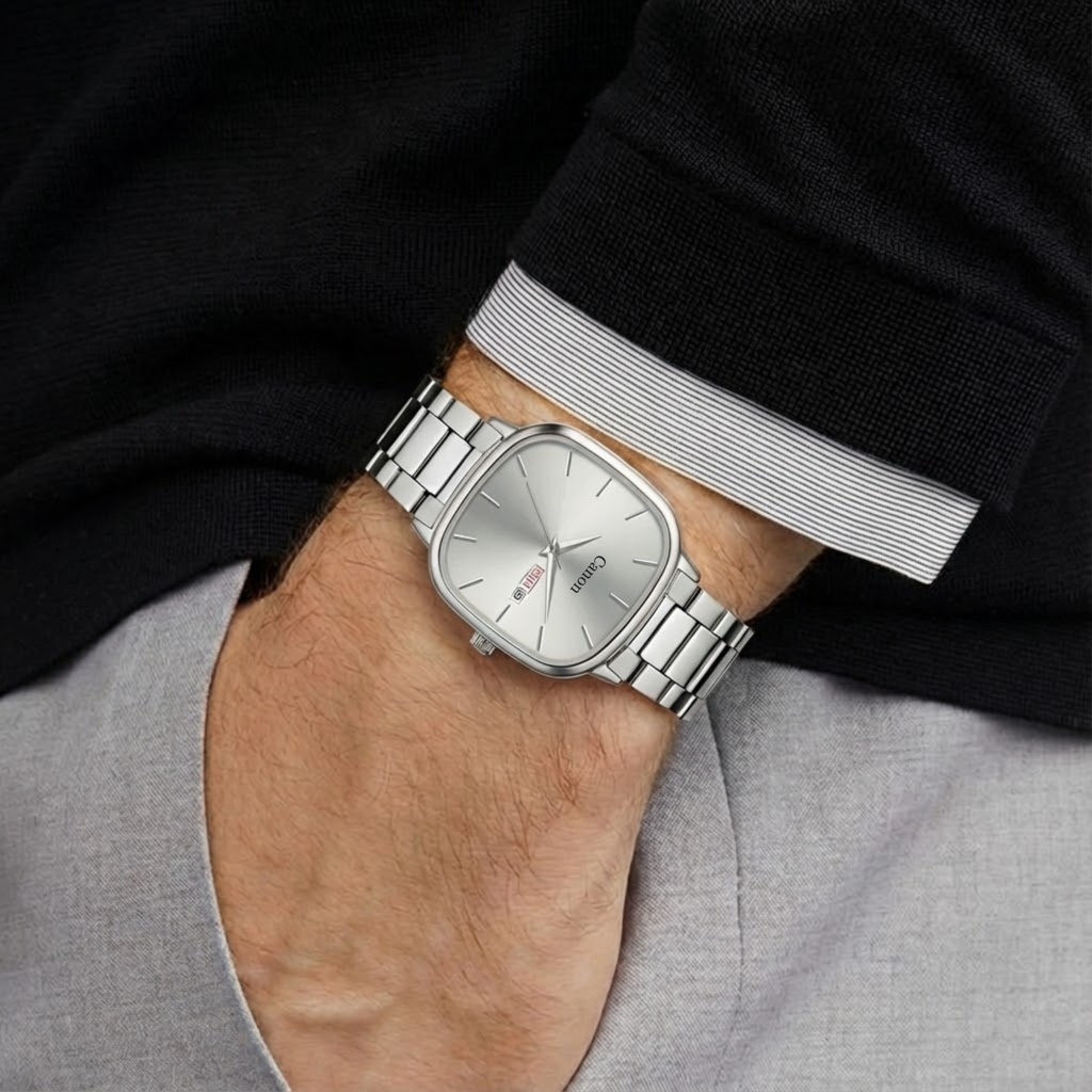 Lucid Silver Sunburst Soft-Square Watch For Men - 460 : CN-460