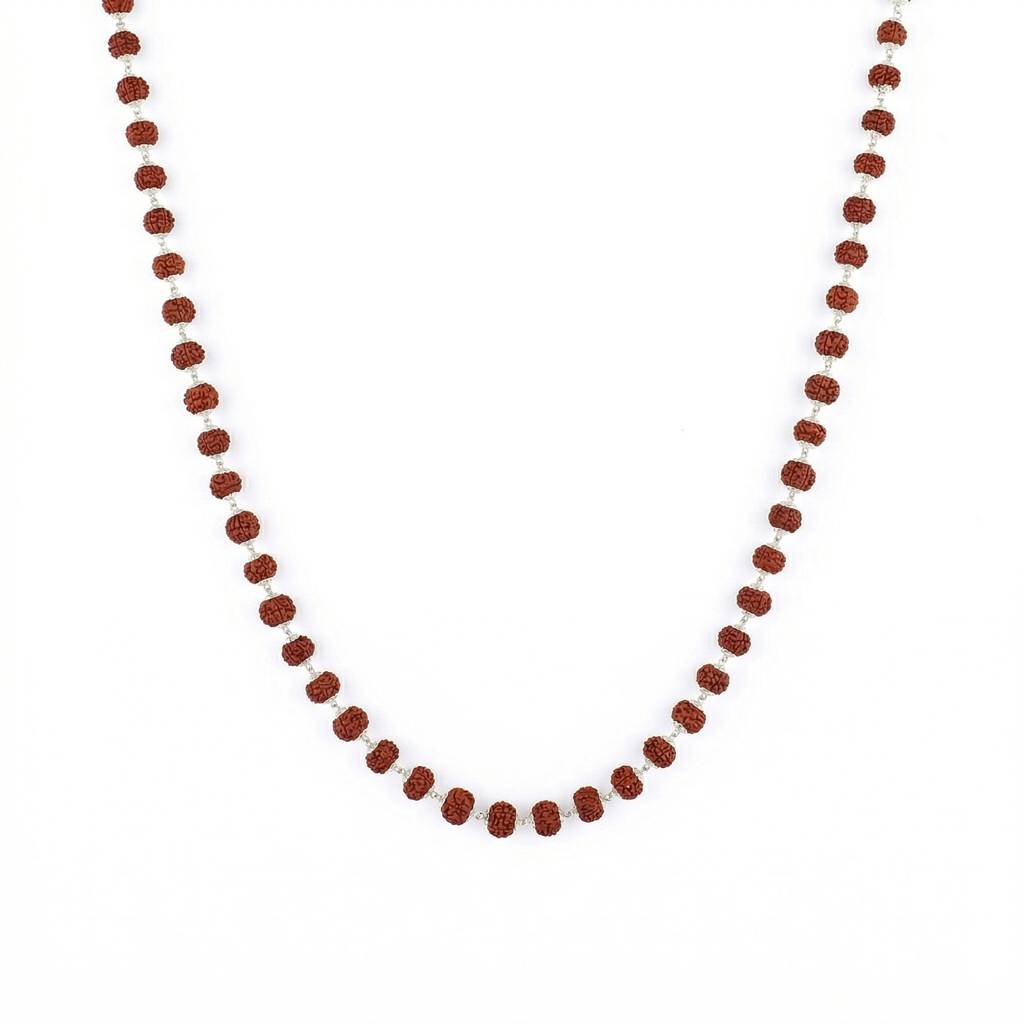 925 Sterling Silver Rudraksha Mala (6Mm Beads) | Natural Rudraksh Chain Necklace For Men & Women | Pure Chandi : ZVR-6MM-RUDML