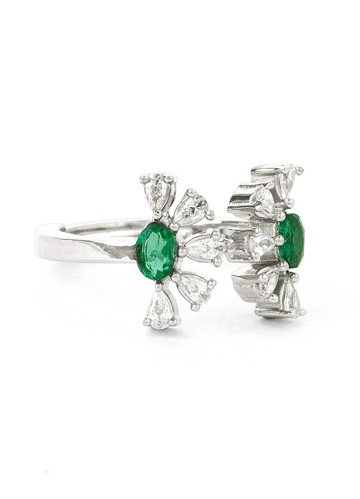 925 Pure Silver Adjustable Ring With Cz Stones| Flower Love : RG007