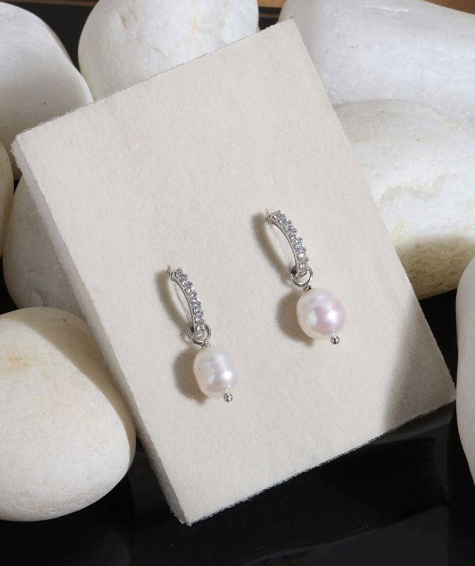 2 In1 Pure Silver Hoop Earring With Detachable Pearl : EC026