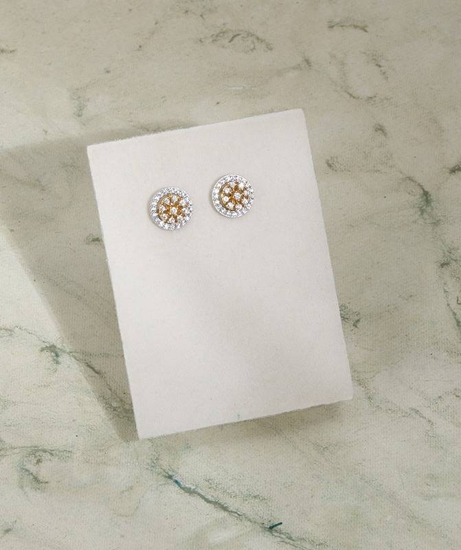 2 In 1 Pure Silver Dual Tone Stud With Detachable Ear Jacket : EC027