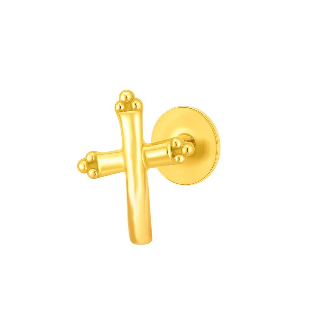 Yuvora 18K Yellow Gold Cross Axis Nose Pin For Women | Screw Back Closure | Bis Hallmarked | Pure Gold N : CPNP1002-HP-18YG-IS