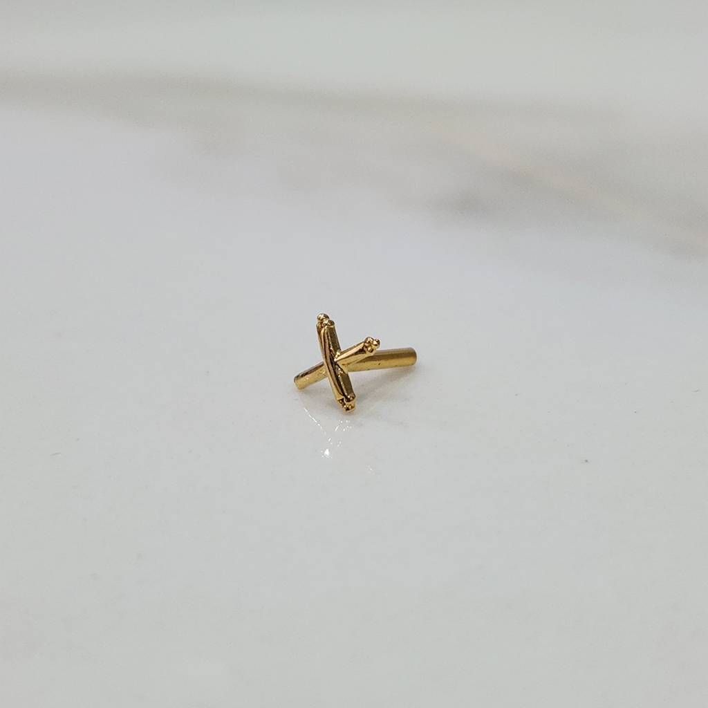 Yuvora 18K Yellow Gold Cross Axis Nose Pin For Women | Screw Back Closure | Bis Hallmarked | Pure Gold N : CPNP1002-HP-18YG-IS