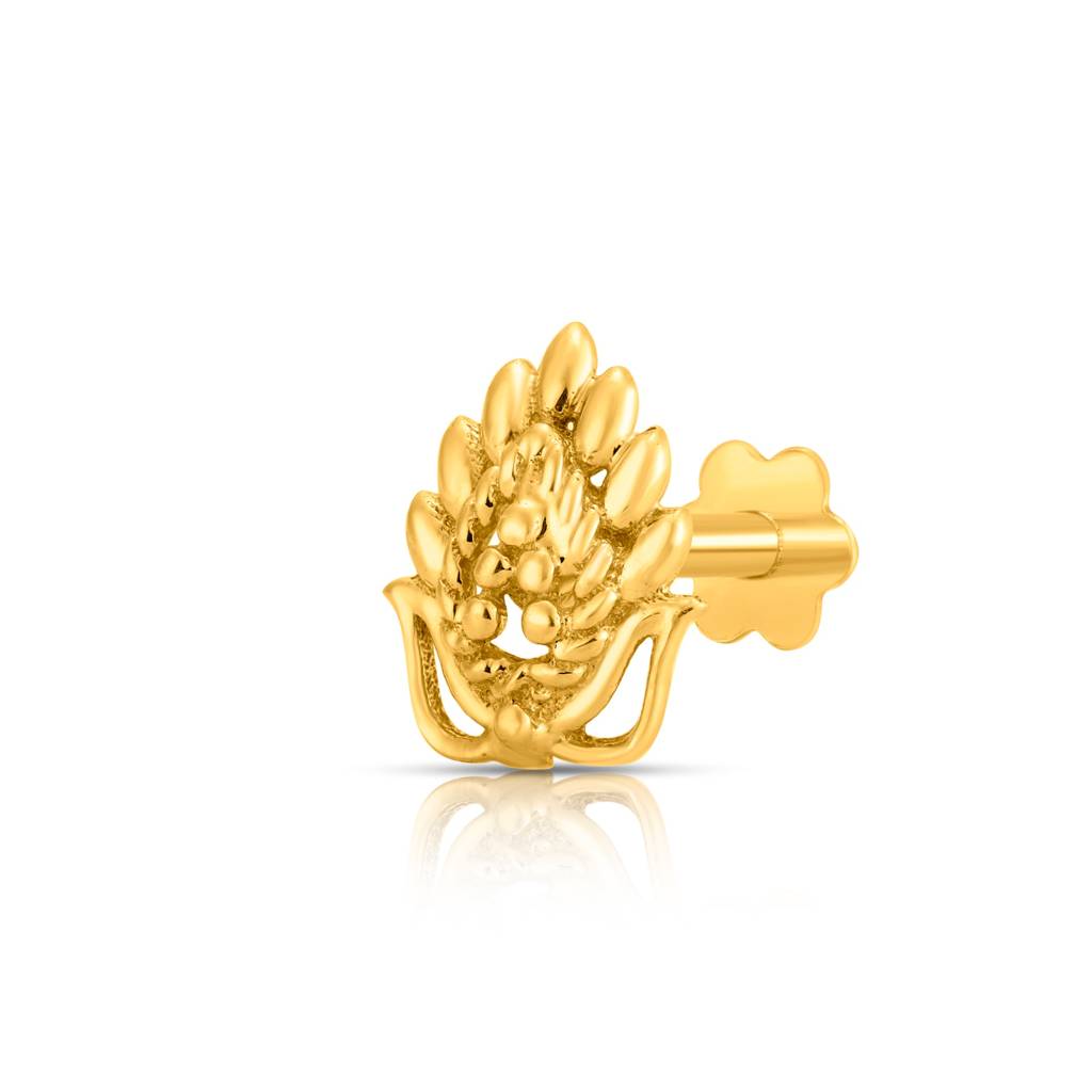 Yuvora 18K Yellow Gold Peacock Plume Nose Pin For Women | Screw Back Closure | Bis Hallmarked | Pure Gol : CPNP1010-HP-18YG-IS