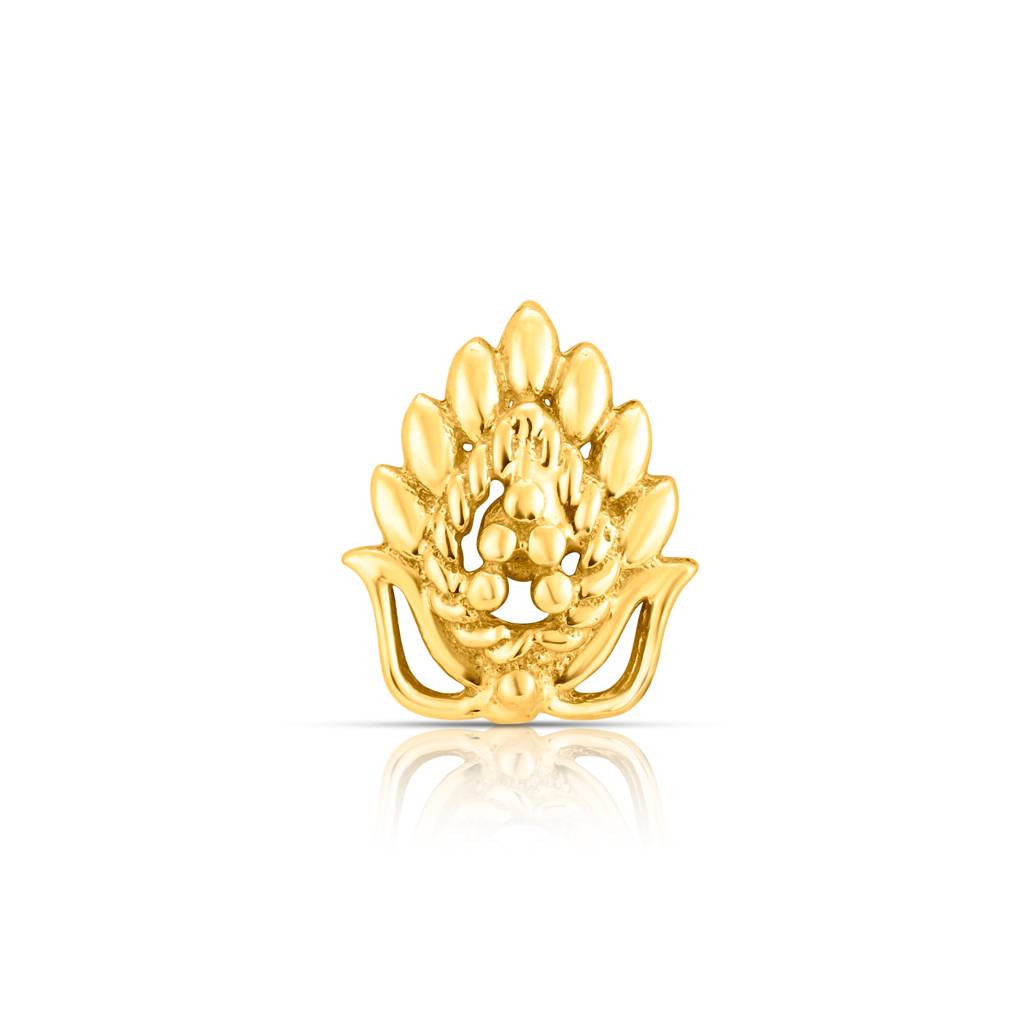Yuvora 18K Yellow Gold Peacock Plume Nose Pin For Women | Screw Back Closure | Bis Hallmarked | Pure Gol : CPNP1010-HP-18YG-IS