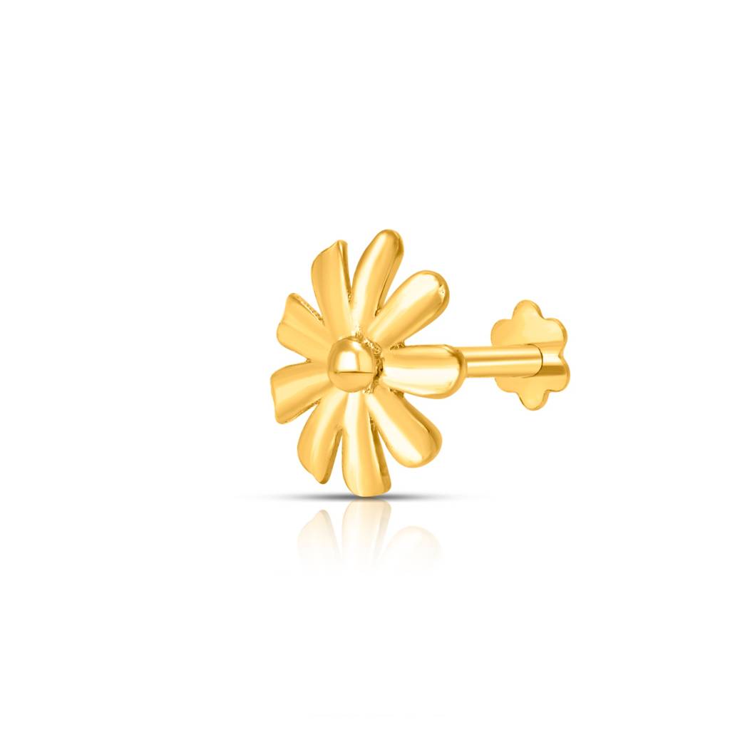 Yuvora 18K Yellow Gold Petal Radiance Nose Pin For Women | Screw Back Closure | Bis Hallmarked | Pure Go : CPNP1013-HP-18YG-IS