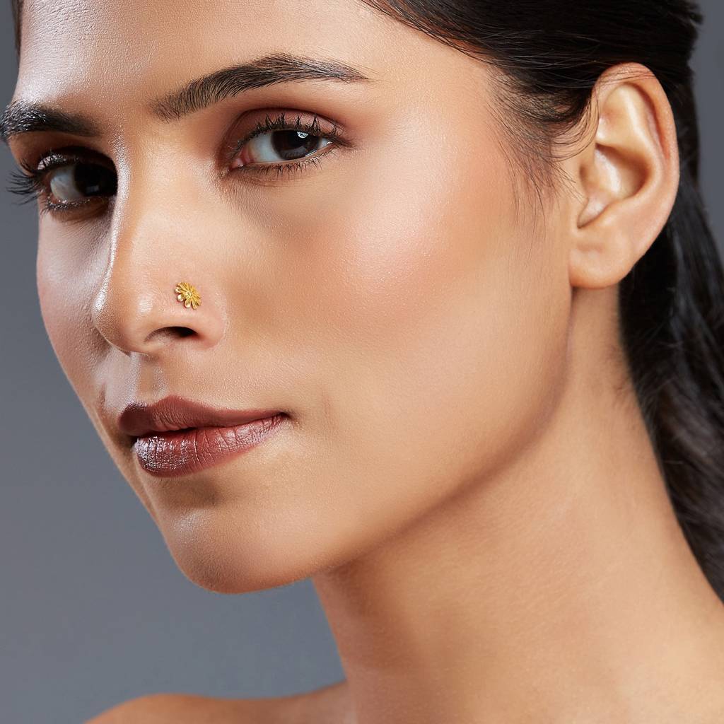 Yuvora 18K Yellow Gold Petal Radiance Nose Pin For Women | Screw Back Closure | Bis Hallmarked | Pure Go : CPNP1013-HP-18YG-IS