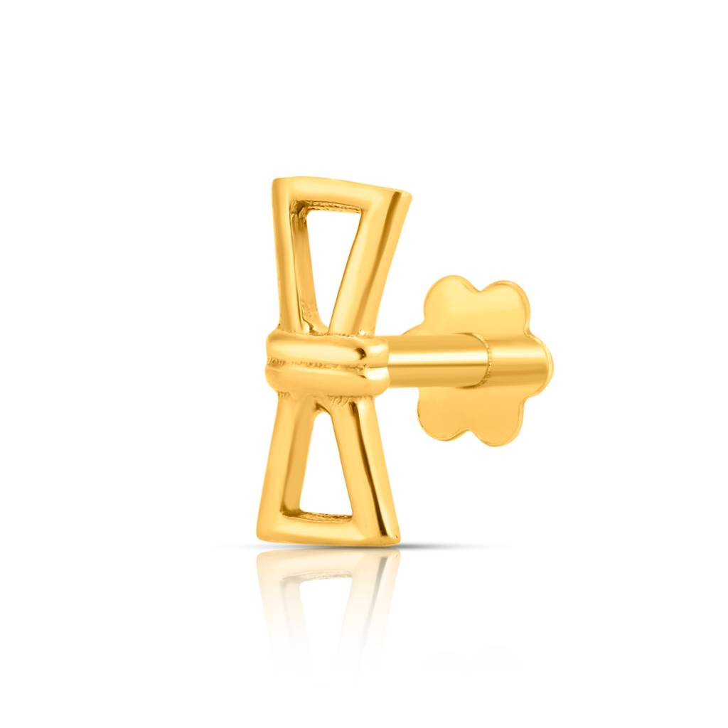Yuvora 18K Yellow Gold Ribbon Whisper Nose Pin For Women | Screw Back Closure | Bis Hallmarked | Pure Go : CPNP1014-HP-18YG-IS