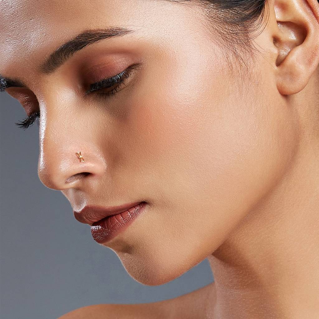 Yuvora 18K Yellow Gold Ribbon Whisper Nose Pin For Women | Screw Back Closure | Bis Hallmarked | Pure Go : CPNP1014-HP-18YG-IS