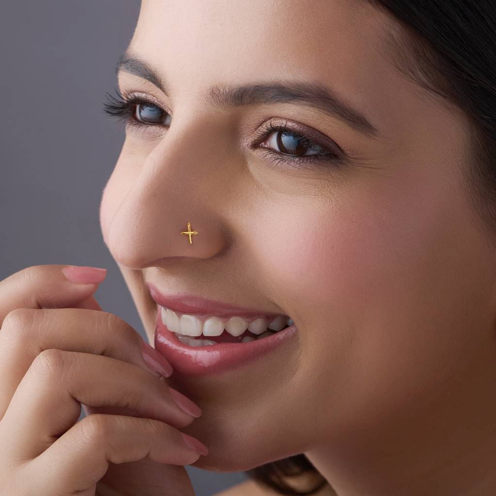 Yuvora 18K Yellow Gold Cross Axis Nose Pin For Women | Screw Back Closure | Bis Hallmarked | Pure Gold N : CPNP1002-HP-18YG-IS