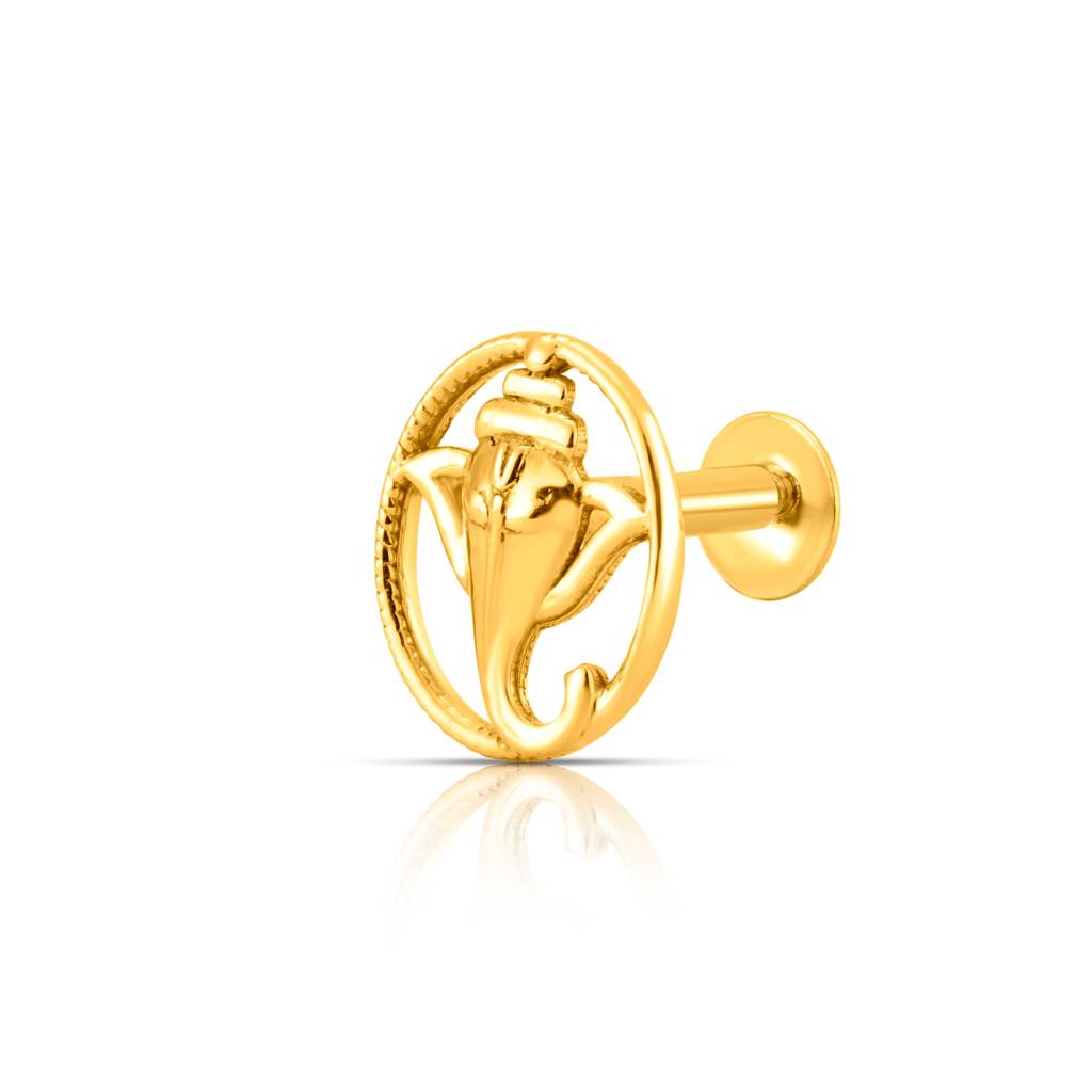 Yuvora 18K Yellow Gold Divine Trunk Nose Pin For Women | Screw Back Closure | Bis Hallmarked | Pure Gold : CPNP1023-HP-18YG-IS