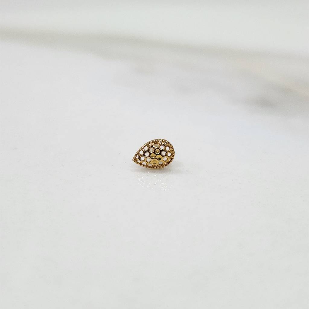 Yuvora 18K Yellow Gold Honeycomb Drop Nose Pin For Women | Screw Back Closure | Bis Hallmarked | Pure Go : CPNP1031-HP-18YG-IS