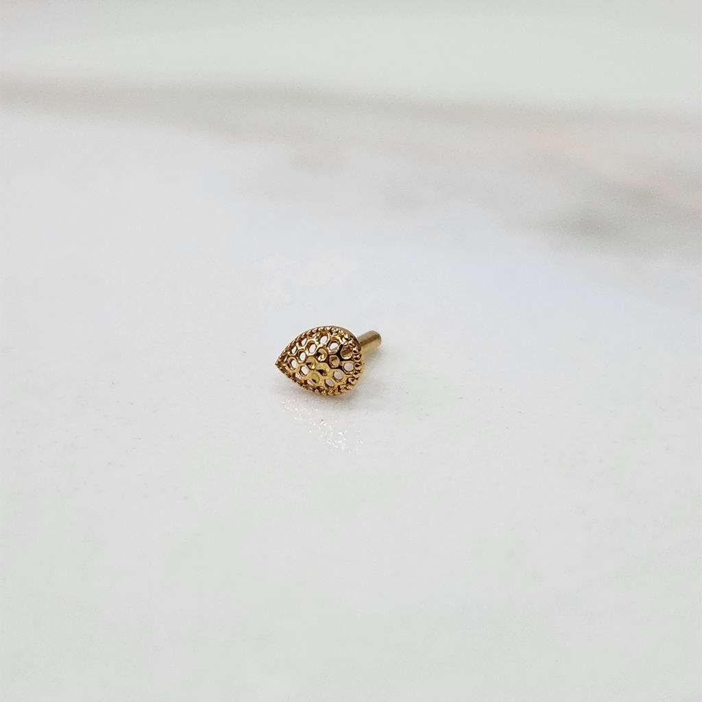 Yuvora 18K Yellow Gold Honeycomb Drop Nose Pin For Women | Screw Back Closure | Bis Hallmarked | Pure Go : CPNP1031-HP-18YG-IS
