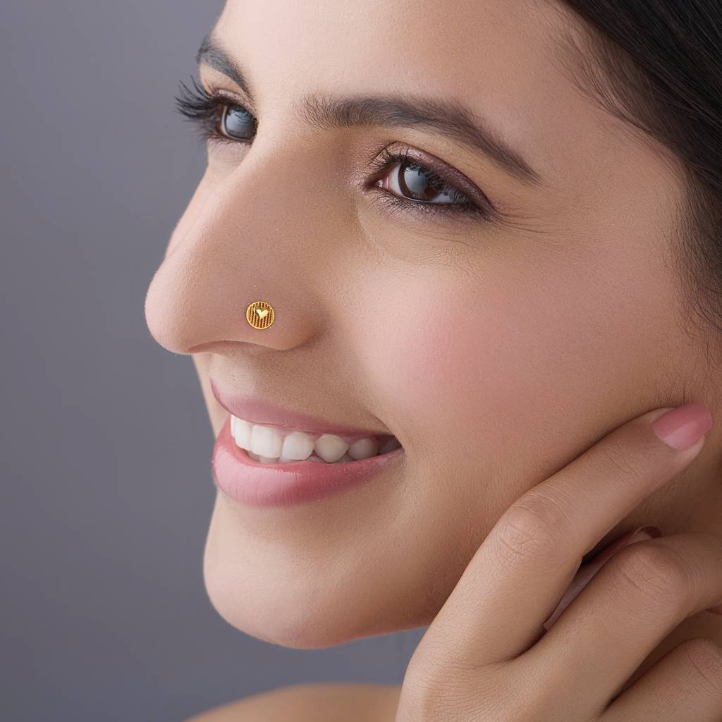 Yuvora 18K Yellow Gold Honeycomb Heart Nose Pin For Women | Screw Back Closure | Bis Hallmarked | Pure G : CPNP1040-HP-18YG-IS