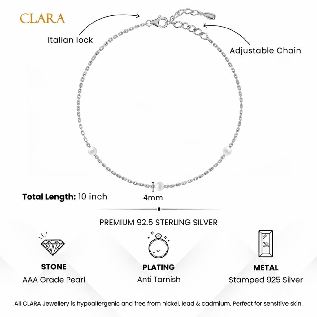 925 Sterling Silver Falak Pearl Anklet Payal (Single) : CSANK28