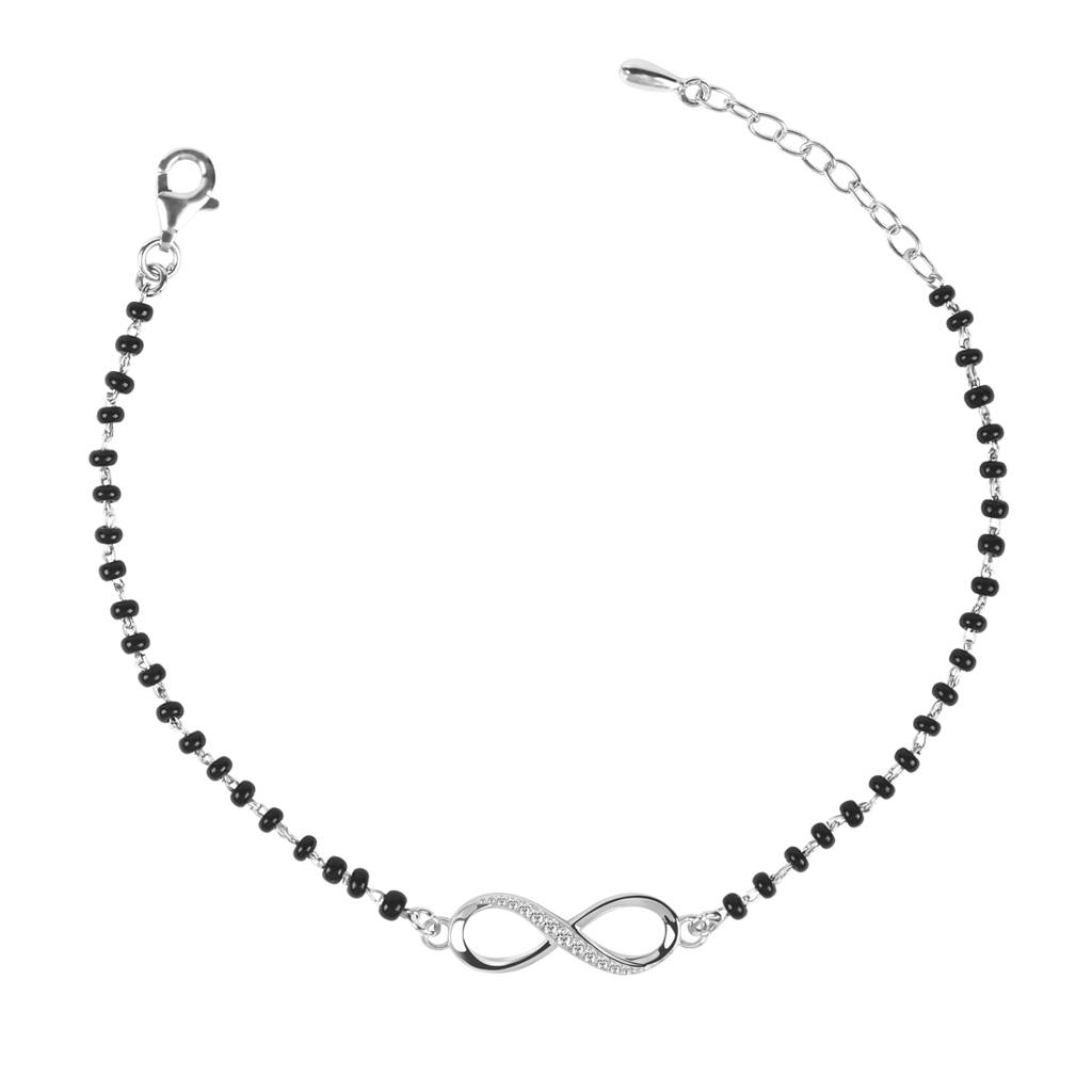 Clara 925 Sterling Silver Rhodium Plated Black Beads Infinity Hand Mangalsutra Bracelet : CSBRF17_MCH