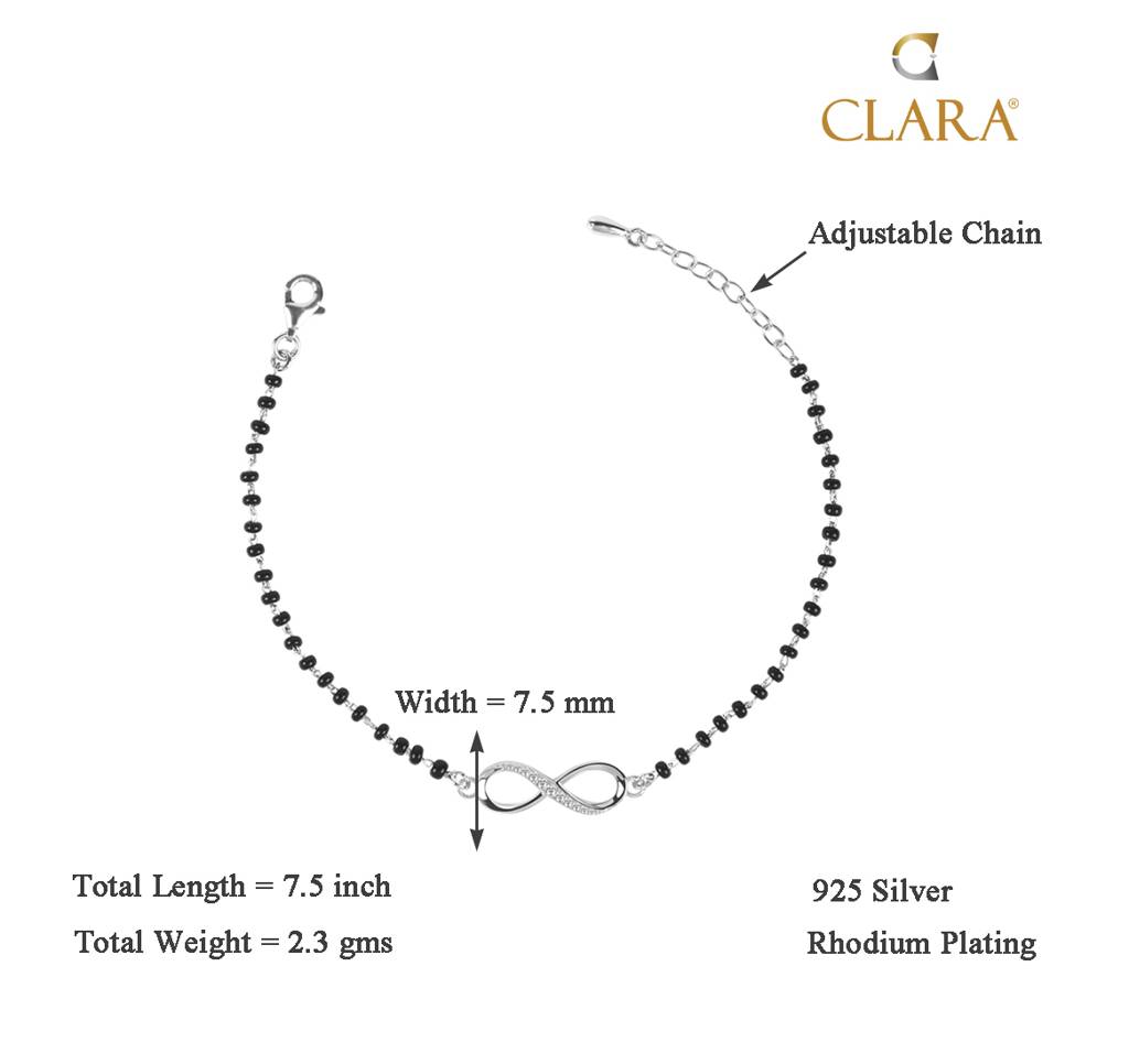 Clara 925 Sterling Silver Rhodium Plated Black Beads Infinity Hand Mangalsutra Bracelet : CSBRF17_MCH