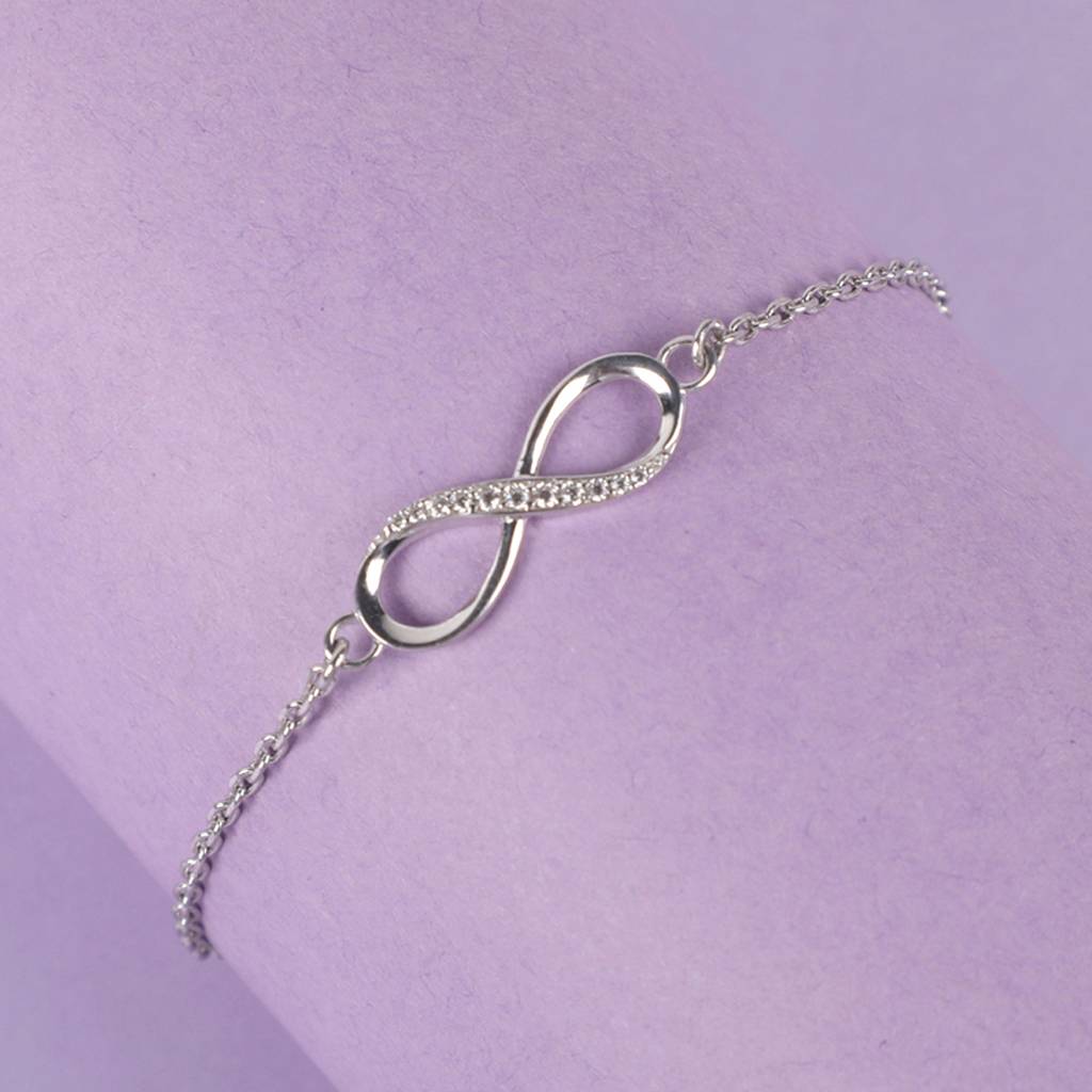 Clara 925 Sterling Silver Adjustable Rhodium Plated Infinity Swiss Zirconia Bracelet : CSBRF17_SCH