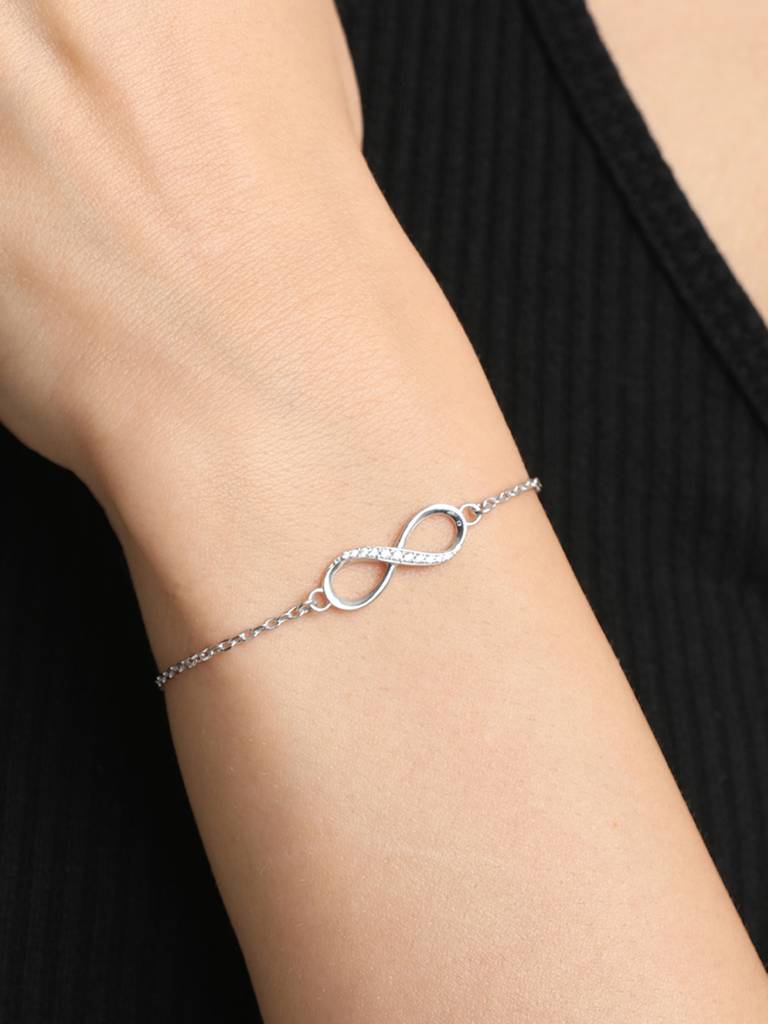 Clara 925 Sterling Silver Adjustable Rhodium Plated Infinity Swiss Zirconia Bracelet : CSBRF17_SCH