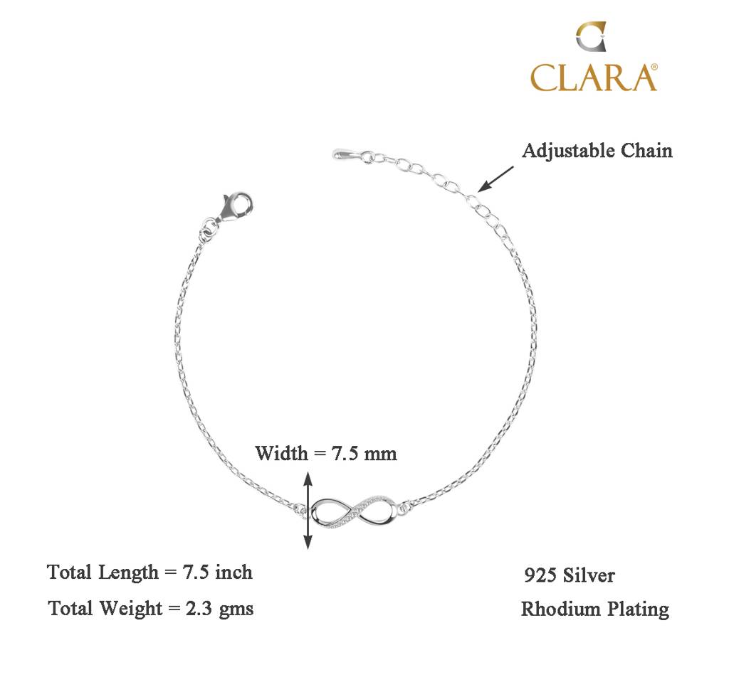 Clara 925 Sterling Silver Adjustable Rhodium Plated Infinity Swiss Zirconia Bracelet : CSBRF17_SCH