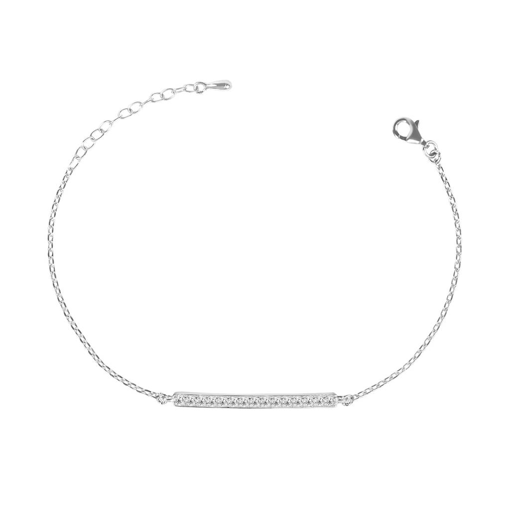 Clara 925 Sterling Silver Adjustable Rhodium Plated Bar Swiss Zirconia Bracelet : CSBRF18_SCH