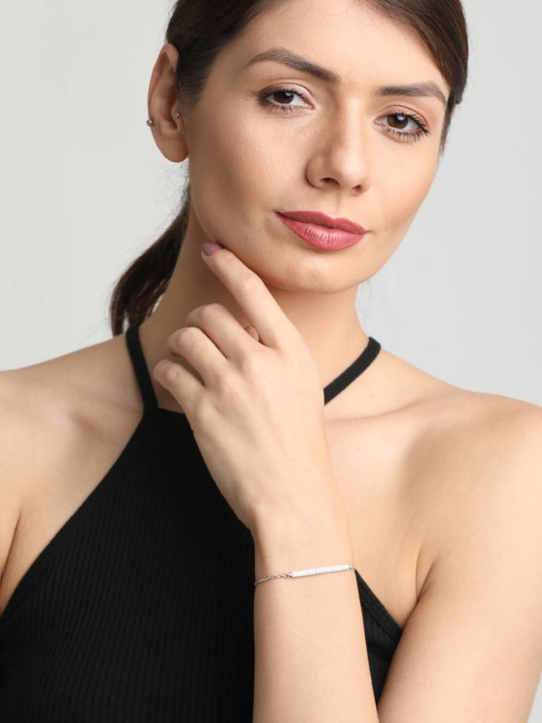 Clara 925 Sterling Silver Adjustable Rhodium Plated Bar Swiss Zirconia Bracelet : CSBRF18_SCH