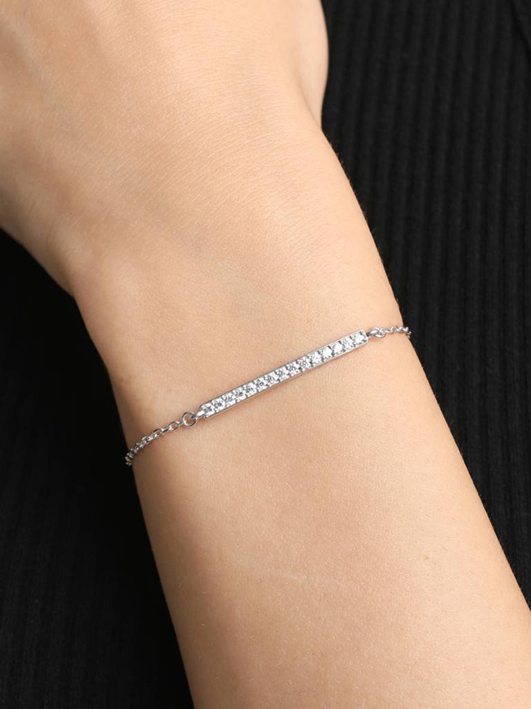 Clara 925 Sterling Silver Adjustable Rhodium Plated Bar Swiss Zirconia Bracelet : CSBRF18_SCH